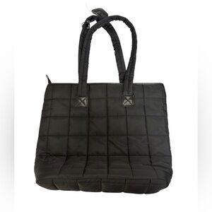 Nollia Black Quilted Puffer Tote Bag Nylon Heart Charm Lightweight Handbag